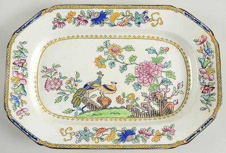 Spode's Peacock (Scalloped) 10" Oval Serving Platter
