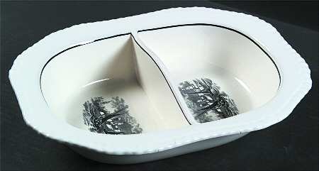 Albion Ships (Black, Verge) 12" Oval Divided Vegetable Bowl