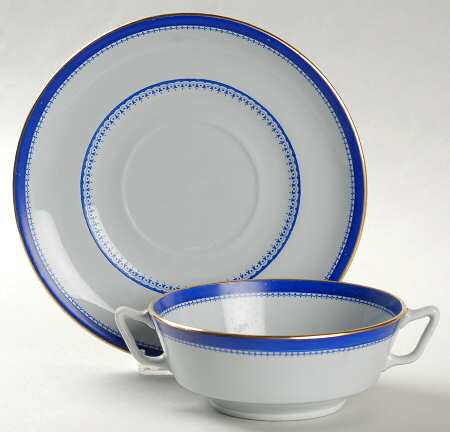 Amherst Blue Footed Cream Soup Bowl & Saucer Set