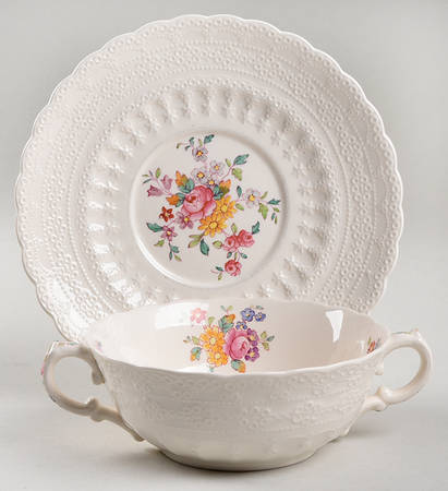 Ann Hathaway (Jewel) Flat Cream Soup Bowl & Saucer Set