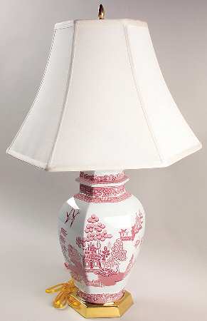 Archive Collection Cranberry Electric Hexagonal Vase Lamp & Shade