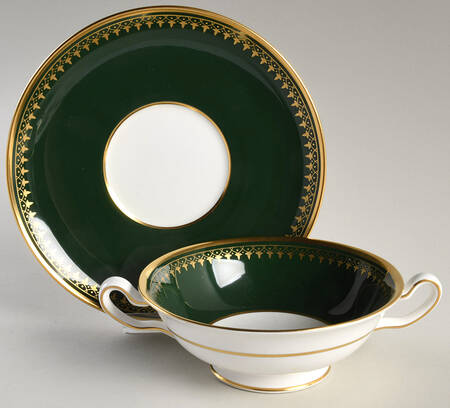 Ashdown Leather Green Footed Cream Soup Bowl & Saucer Set