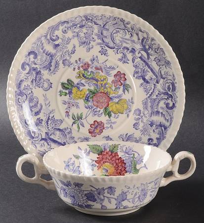 Aster Lavender Footed Cream Soup Bowl & Saucer Set