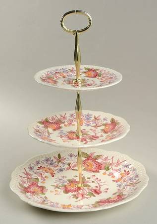 Aster Red (Gadroon) 3-Tiered Serving Tray (DP, SP, BB)