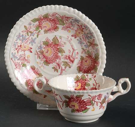 Aster Red (Gadroon) Flat Bouillon Cup & Saucer