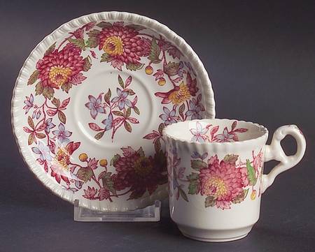 Aster Red (Gadroon) Flat Demitasse Cup & Saucer Set