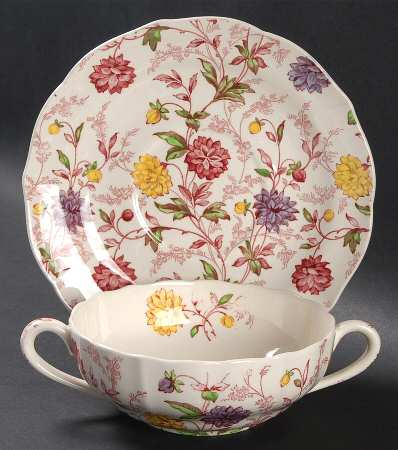 Bachelor's Button Flat Cream Soup Bowl & Saucer Set