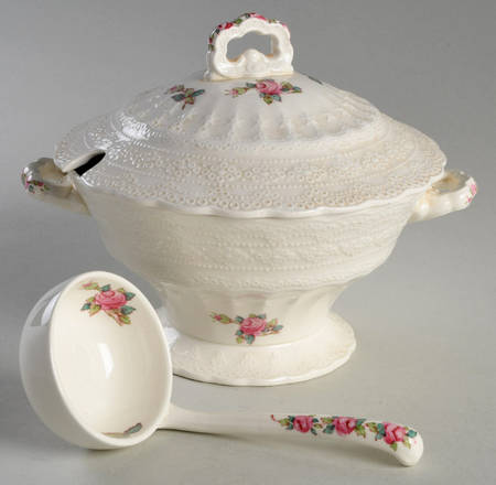 Billingsley Rose Pink (Old Backstamp) Sauce Boat & Lid with Ladle