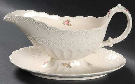 Billingsley Rose Pink (Old Backstamp) Gravy Boat with Attached Underplate