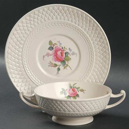 Billingsley Rose Pink (Mansard) Footed Cream Soup Bowl & Saucer Set
