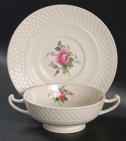 Billingsley Rose Pink (Mansard) Footed Cream Soup Bowl & Saucer Set