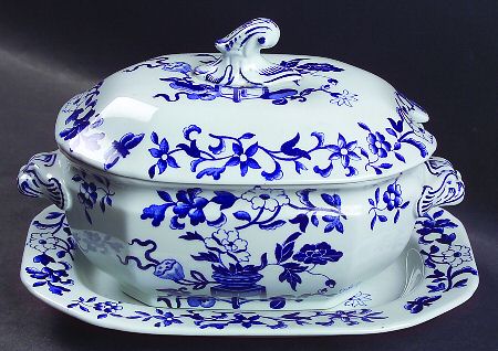 Blue Bowpot All Blue (Fine Newstone) Sauce Boat & Lid with Underplate