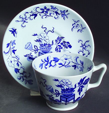 Blue Bowpot All Blue (Fine Newstone) London Shape Footed Cup & Saucer Set