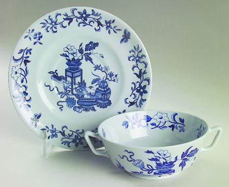 Blue Bowpot All Blue (Fine Newstone) Footed Cream Soup Bowl & Saucer Set