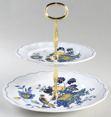 Blue Bird (Fine Stone) 6 5/8"-10"  2 Tiered Serving Tray (Dp, Sp) HC