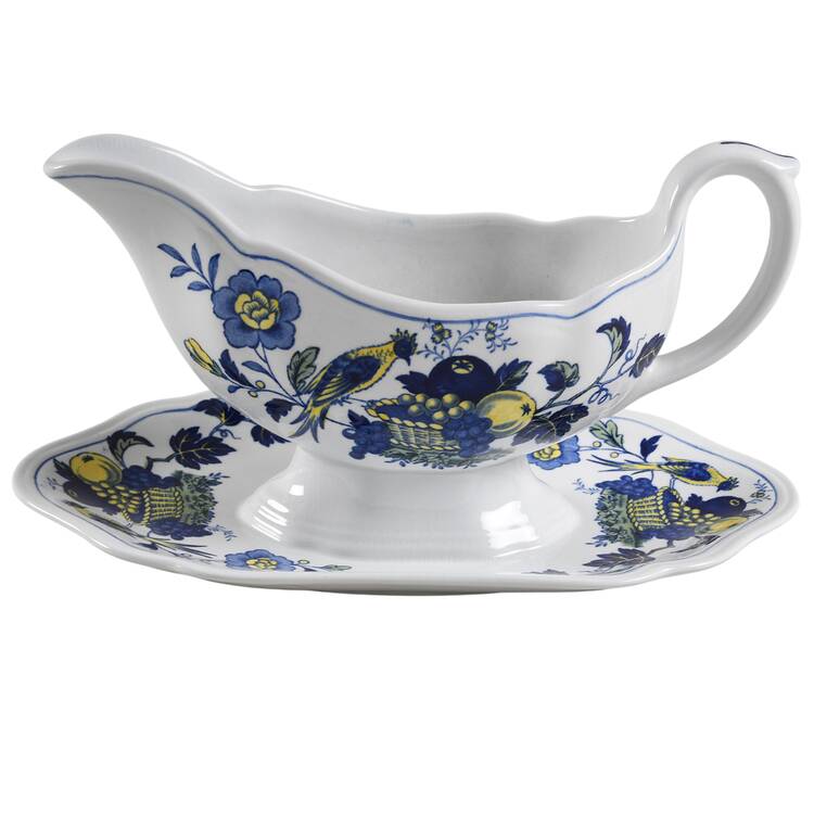 Blue Bird (Fine Stone) Gravy Boat with Attached Underplate