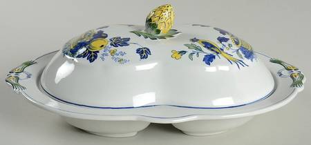 Blue Bird (Fine Stone) Oval Covered Divided Vegetable