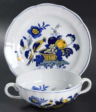 Blue Bird (Fine Stone) Flat Cream Soup Bowl & Saucer Set