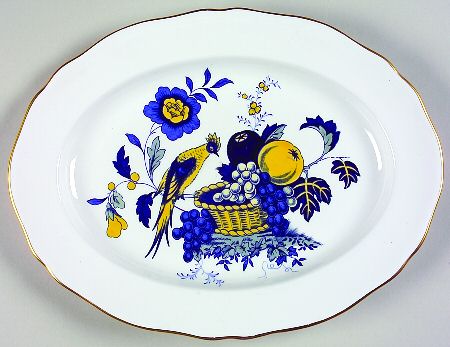Blue Harvest Blue Bird (Gold Trim) 12" Oval Serving Platter