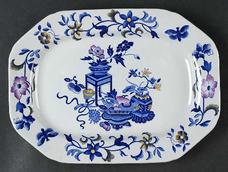 Blue Bowpot Multicolor 12" Oval Serving Platter