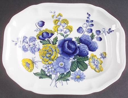 Blue Flowers 12" Oval Serving Platter