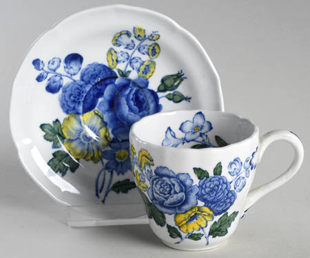 Blue Flowers Flat Demitasse Cup & Saucer Set