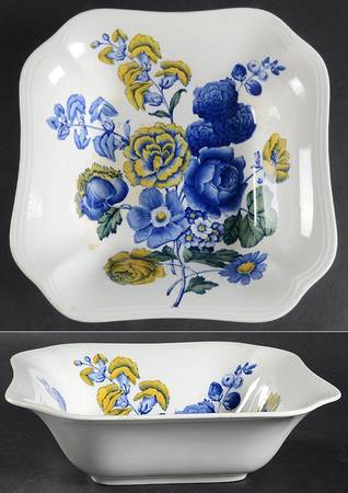 Blue Flowers 7" Square Vegetable Bowl