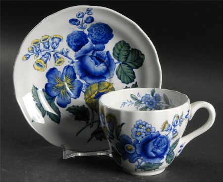 Blue Flowers Flat Cup & Saucer Set