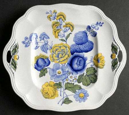 Blue Flowers Square Handled Cake Plate