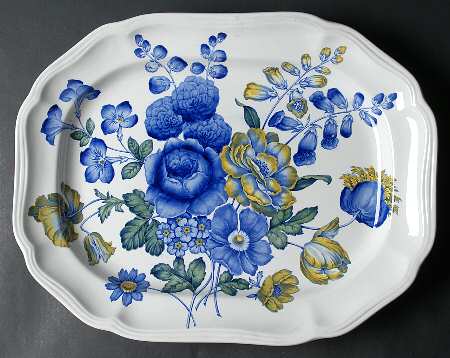 Blue Flowers 16" Oval Serving Platter