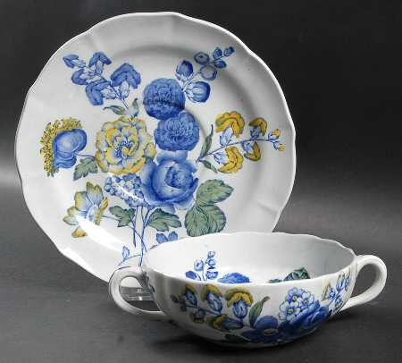 Blue Flowers Flat Cream Soup Bowl & Saucer Set