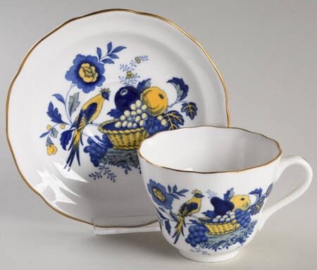 Blue Harvest Blue Bird (Gold Trim) Footed Cup & Saucer Set