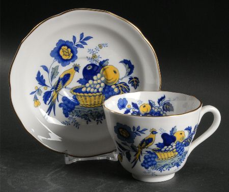 Blue Harvest Blue Bird (Gold Trim) Flat Cup & Saucer Set