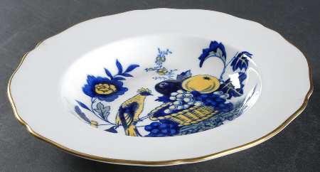 Blue Harvest Blue Bird (Gold Trim) Rim Soup Bowl