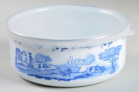 Blue Italian Bowl-Metal 5 3/4 W/Plastic Lid