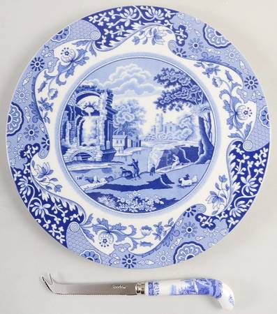 Blue Italian Cheese Plate & Knife Set