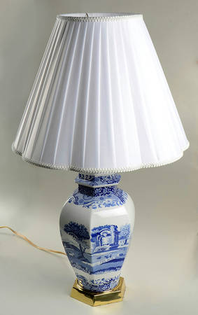 Blue Italian Electric Hexagonal Vase Lamp & Shade