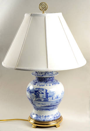 Blue Italian Electric Temple Jar Lamp & Shade