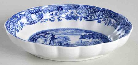 Blue Italian Small Oval Fluted Dish