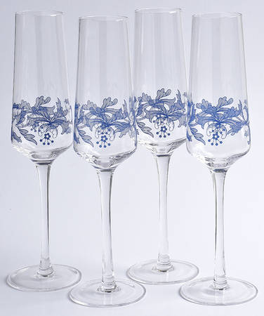 Blue Italian Glassware Champagne Flute - Set of 4