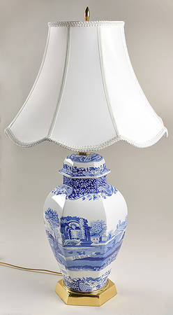 Blue Italian Electric Hexagonal Vase Lamp & Shade