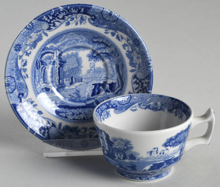 Blue Italian Footed Demitasse Cup & Saucer Set