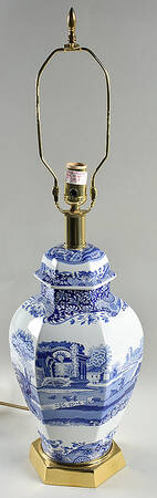 Blue Italian Electric Hexagonal Vase Lamp No Shade