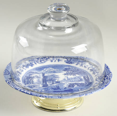 Blue Italian 6 1/2"-7 1/2" Footed Cheese Plate w/ Glass Dome HC