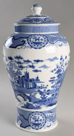 Blue Italian 14" Vase/Urn & Lid