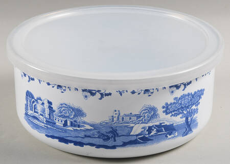 Blue Italian 71/4" Metal Bowl W/Plastic Lid