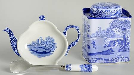 Blue Italian (3 Pc) Tea Set (Tin Tea Caddy,Spoon &Spoon Holder