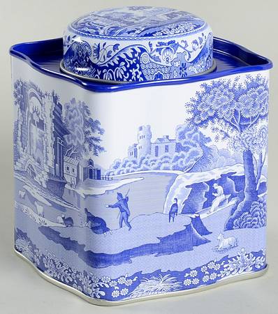 Blue Italian Tin Tea Caddy & Lid