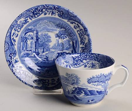 Blue Italian Flat Cup & Saucer Set