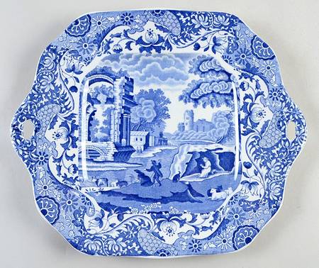 Blue Italian Square Handled Cake Plate